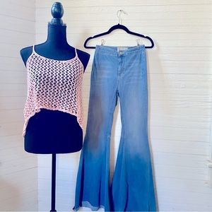 Anthro | Blu Pepper Vintage | Retro Pink Crocheted Knit Crop Tank